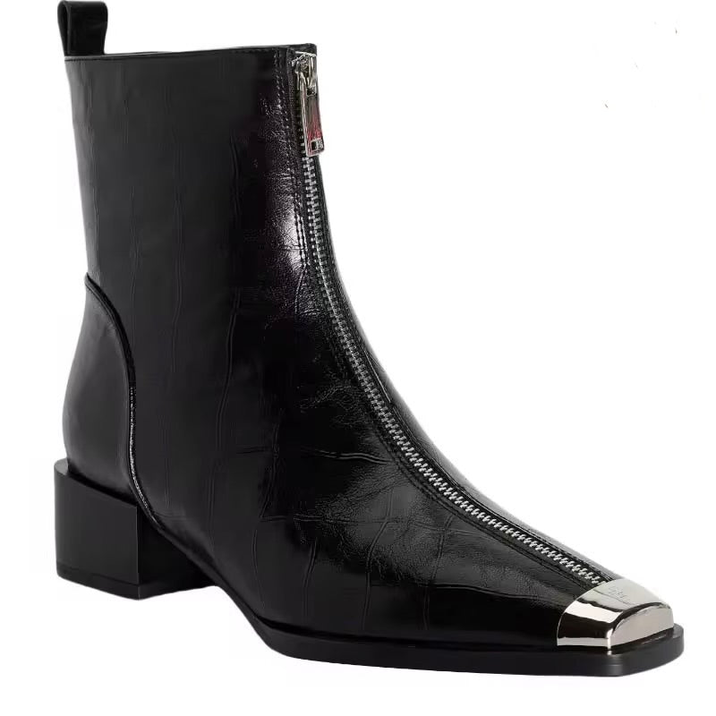 Kae Almond Square Front Zip Ankle Boots
