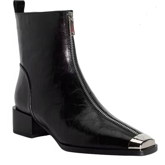 Kae Almond Square Front Zip Ankle Boots