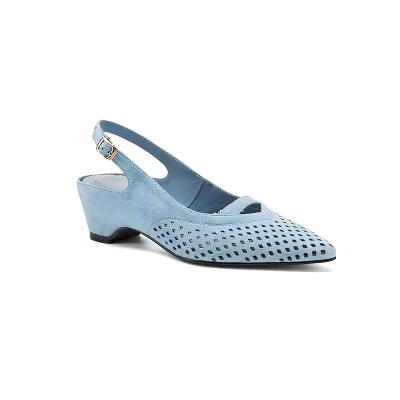 Blue Suede Leather Slingback Pumps