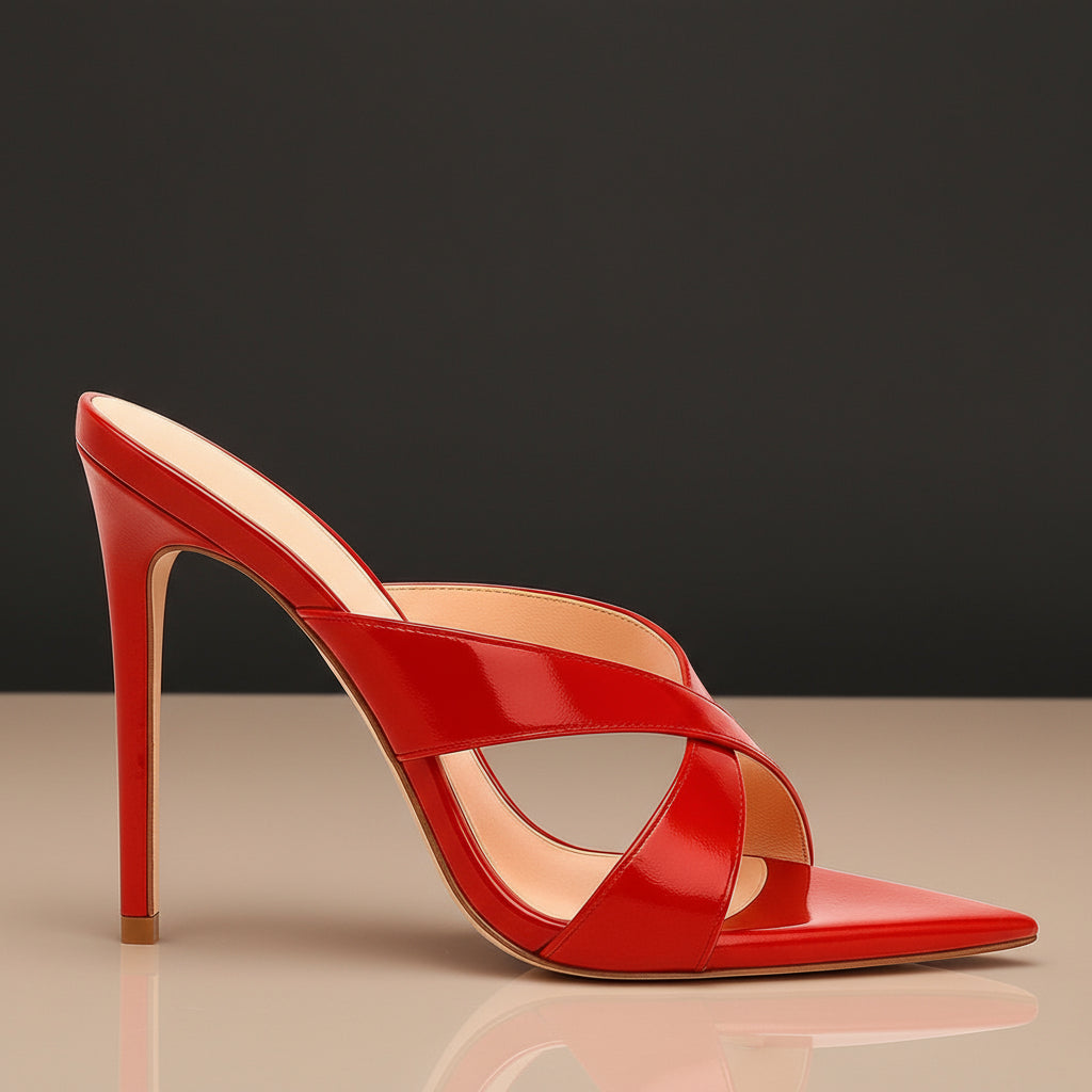 Adonis Red Patent Pointed Cross Mules