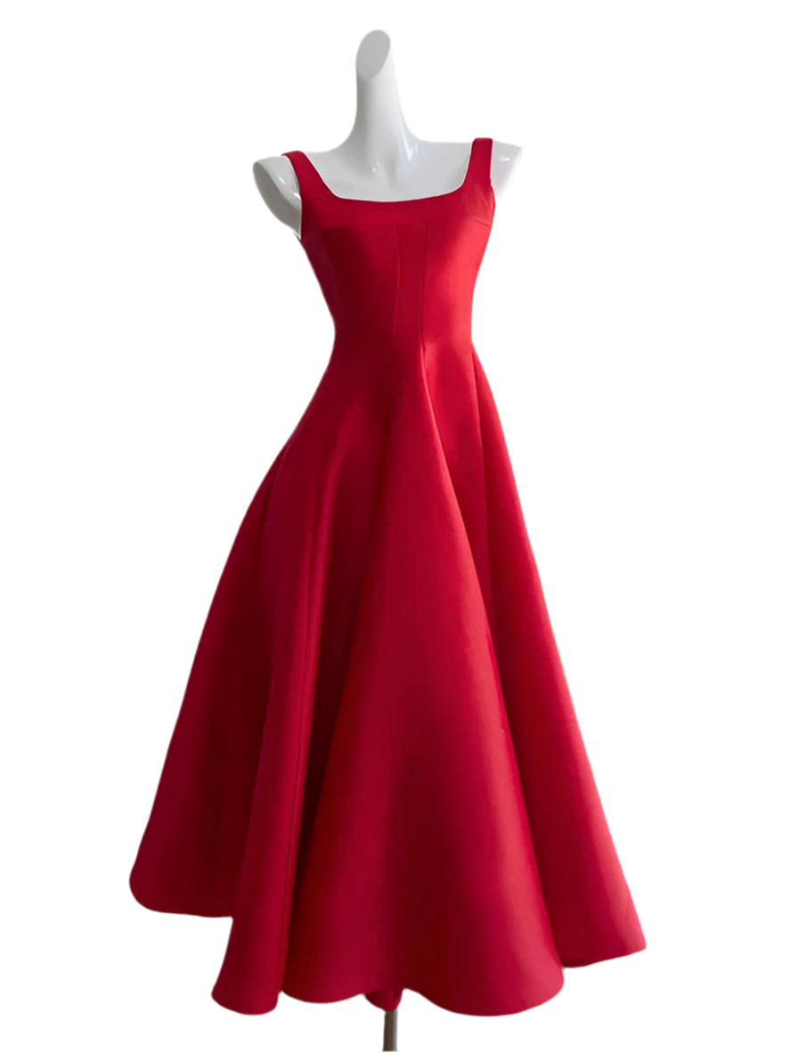 Liesel Red Pleated Flared Midi Dress