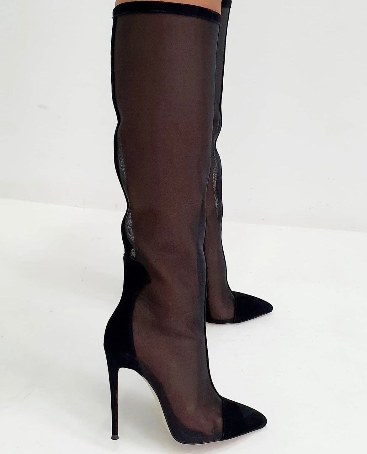 Kiara Black Mesh Knee High Boots