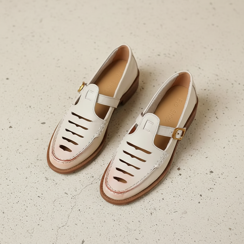 Willow White Retro T-Bar Cutout Loafers