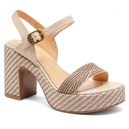 Queen Sheila Nude Raffia Platform Sandals