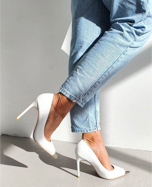 Sinach White Matt Metal Cap Heels