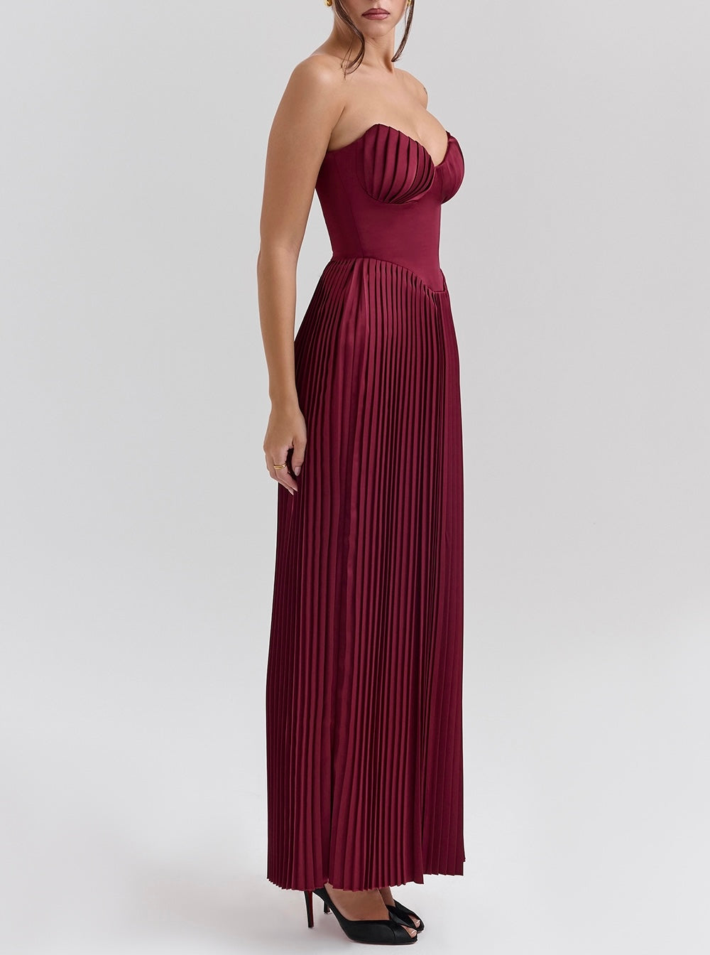 Zienna Berry Pleated Maxi Dress