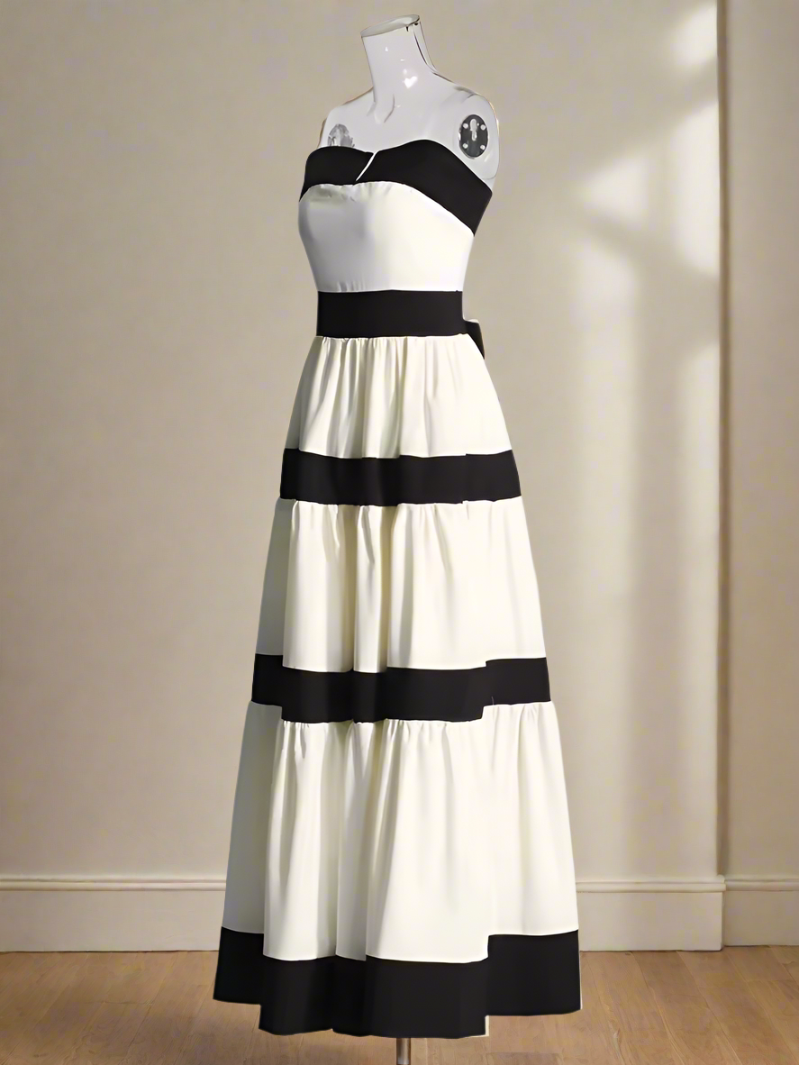 Claire Strapless Striped Bow-tie Maxi Dress