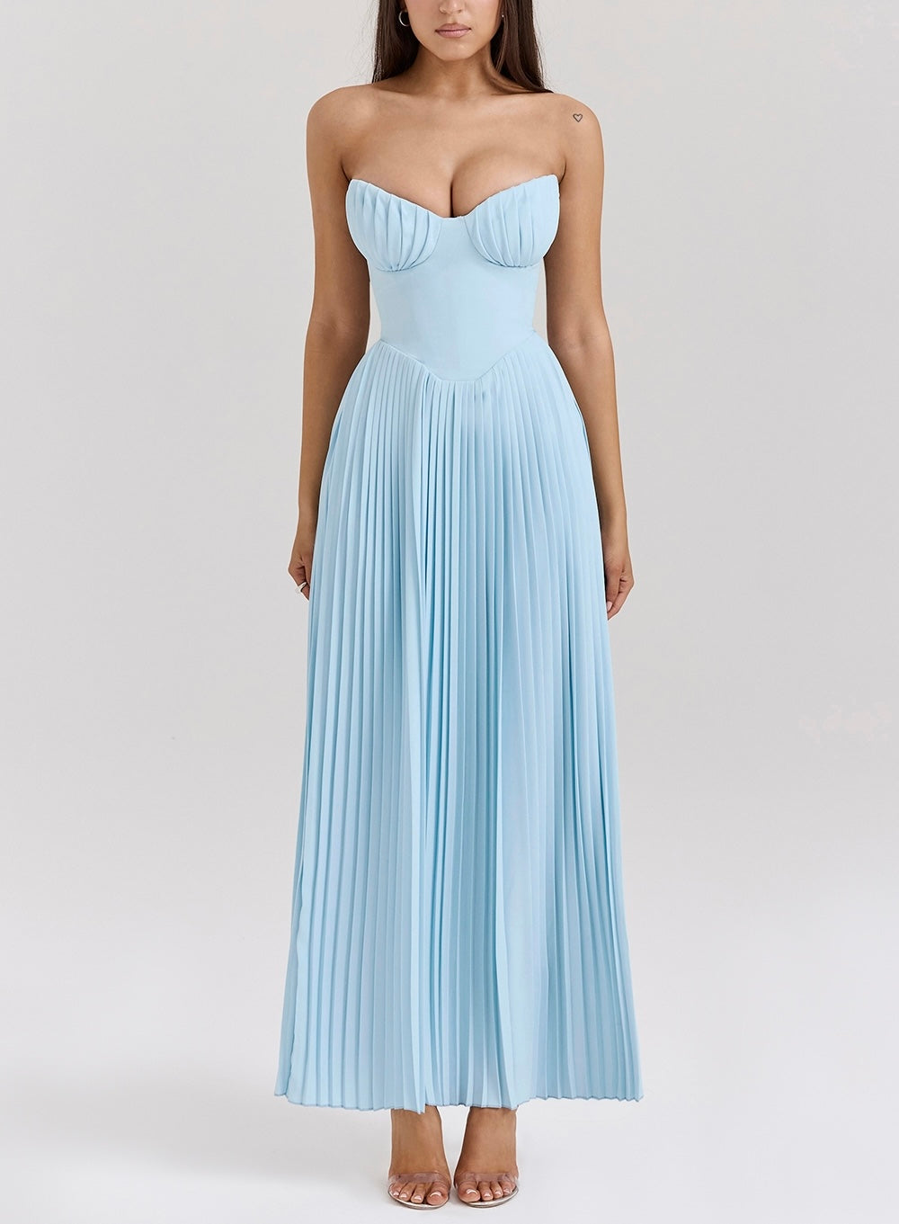 Zienna Blue Pleated Maxi Dress