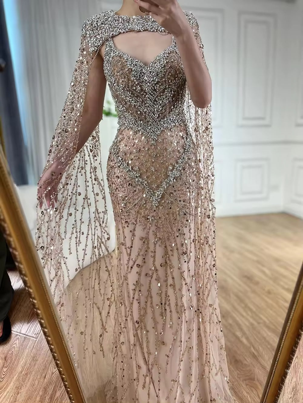 Lena Nude Mermaid Beaded Crystal Evening Dress