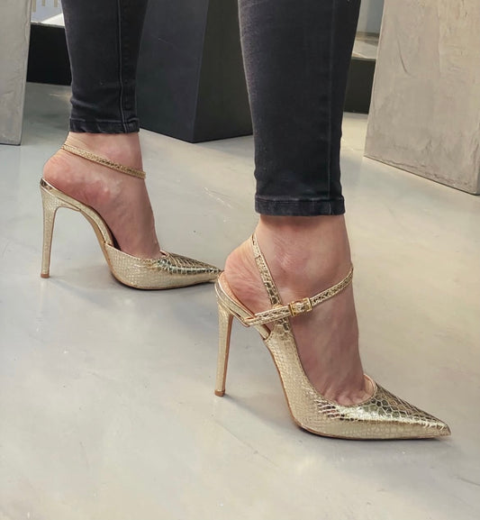 Asala Gold Side Open Slingback Sandals