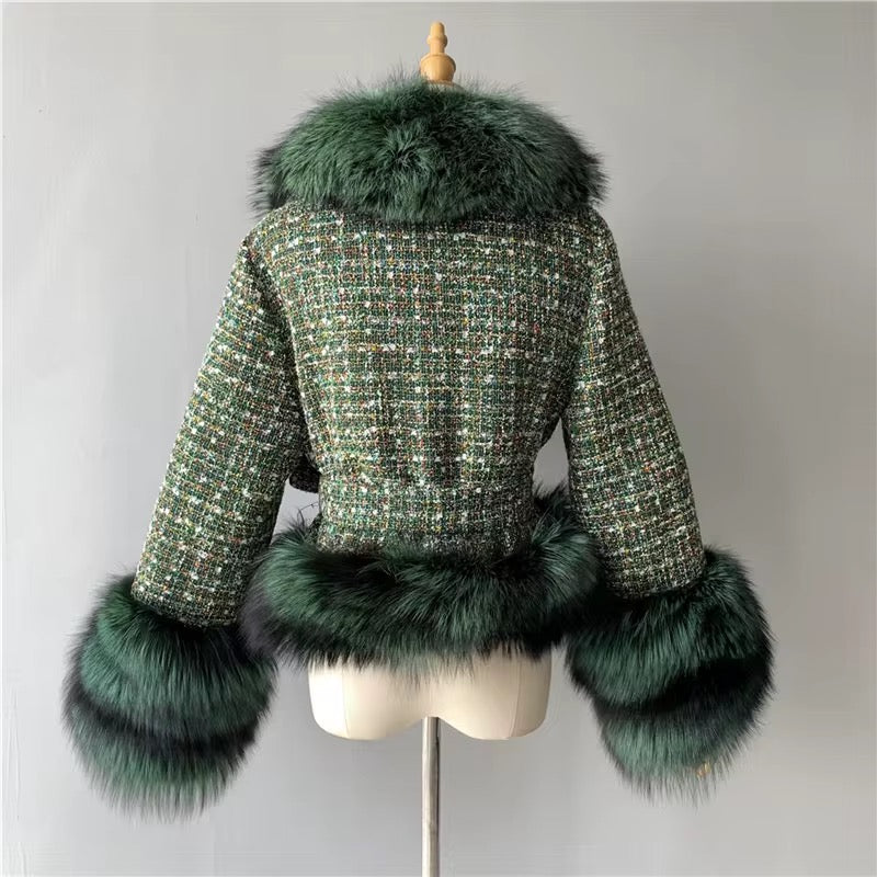 Joanna Green Short Plaid Woolen Fur Coat