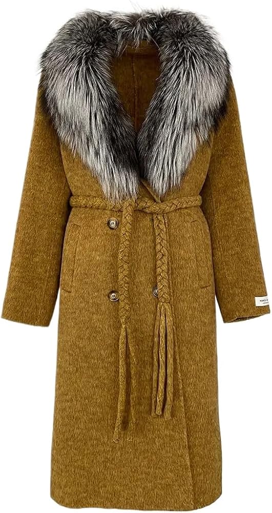 Michal Yellow Lapel Wool Fur Coat