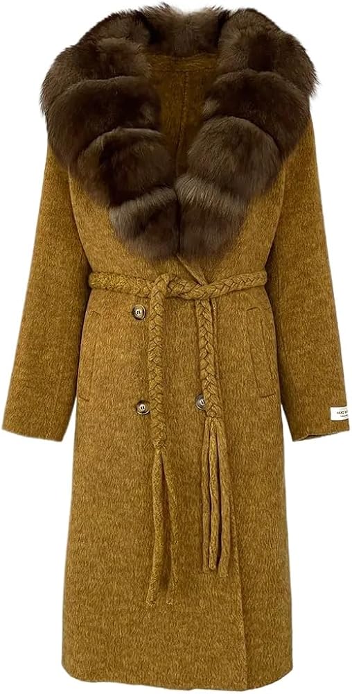 Michal Yellow Lapel Wool Fur Coat