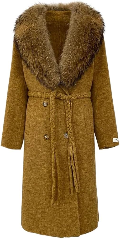 Michal Yellow Lapel Wool Fur Coat