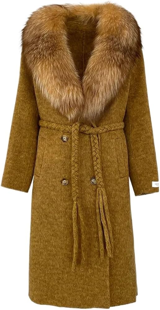 Michal Yellow Lapel Wool Fur Coat