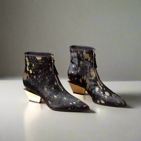 Arbela Black & Gold Leather Boots