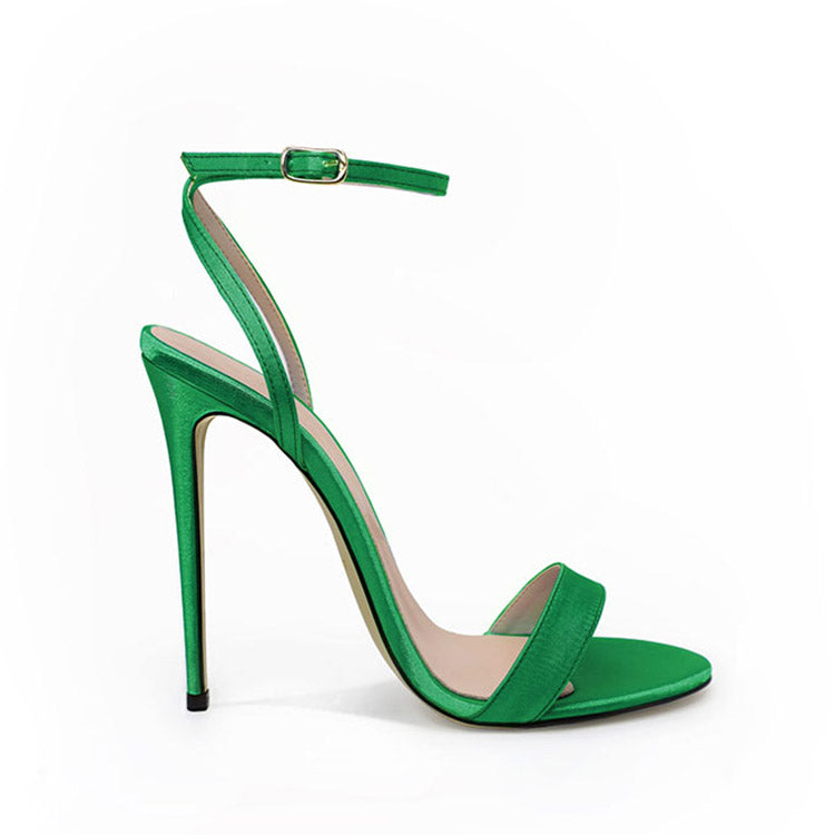 Sihle Green Satin Lace-Up Sandals