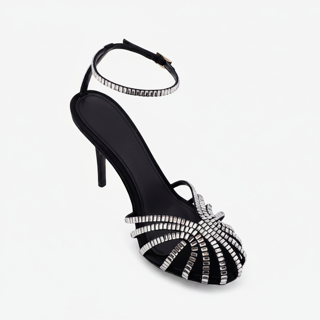 Stephanie Black Crystal Embellished Back Strap Sandals