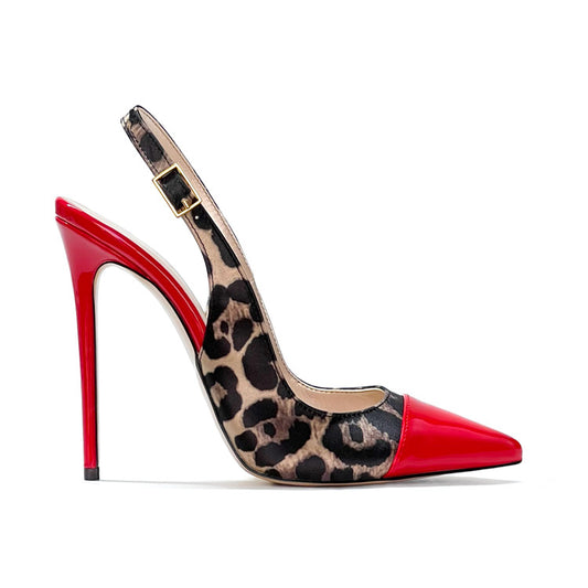 Angela Leopard Red Slingback Sandals