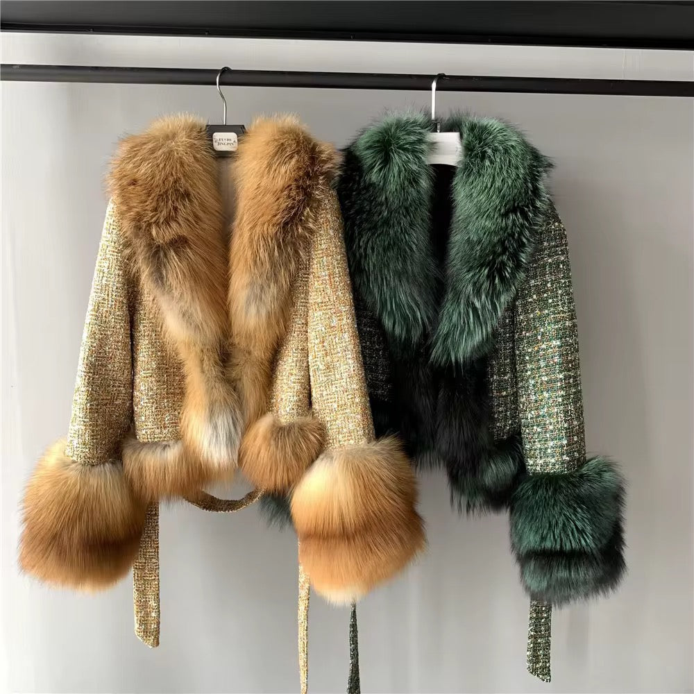 Joanna Gold Short Plaid Woolen Fur Coat