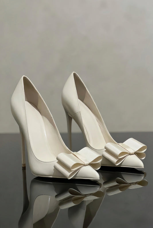 Jasmine Matt White Slip On Heels