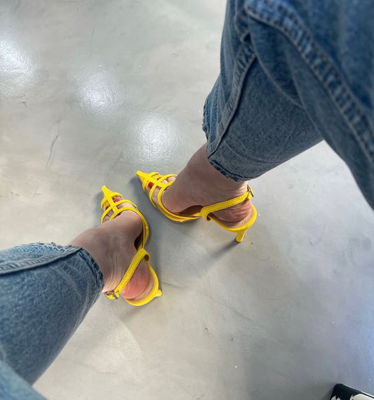 Khalidah Yellow Slingback PVC Flock Leather Sandals