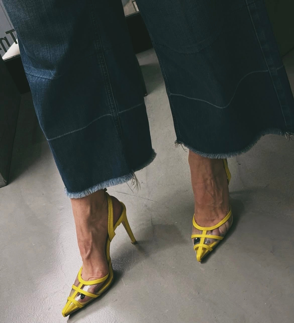 Khalidah Yellow Slingback PVC Flock Leather Sandals