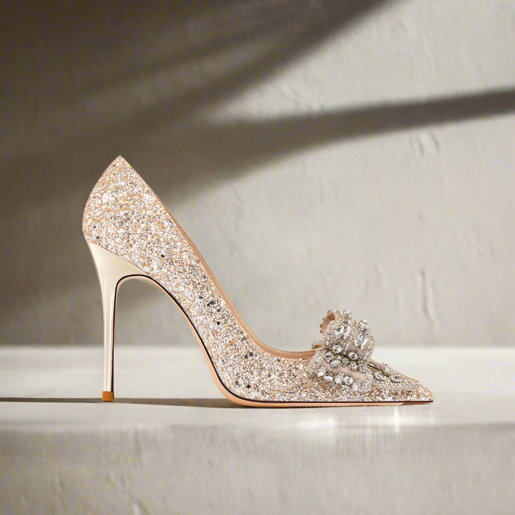 Angela Gold Rhinestone Sequin Wedding Heels