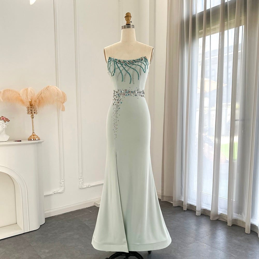 Rachel Strapless Turquoise Sequin Embellished Evening Dress