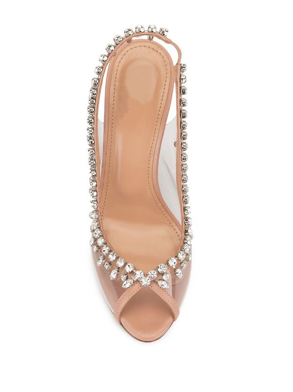 Uriel Nude Crystal Open Toe Sandals