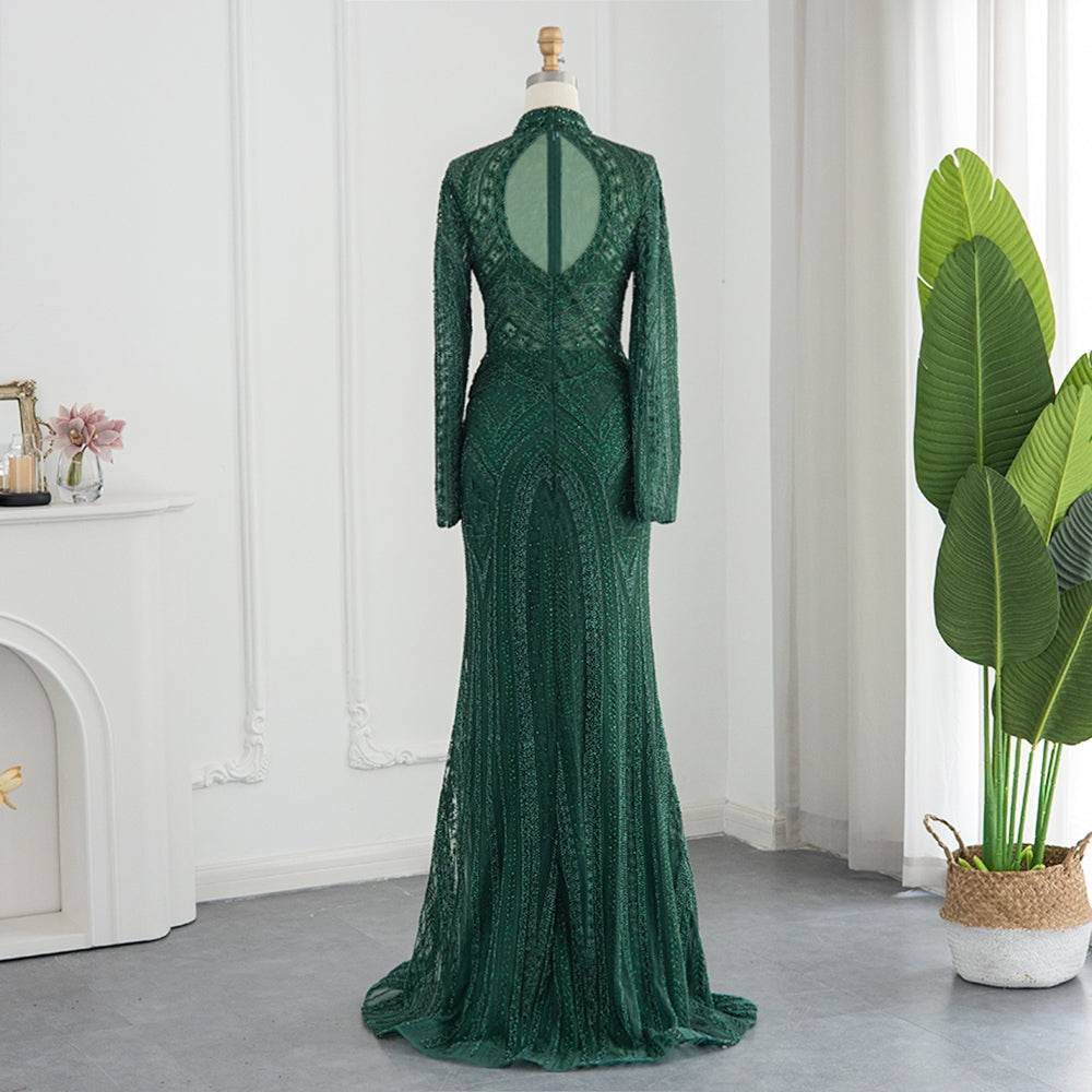 Mercy Emerald Green High Neck Evening Dress