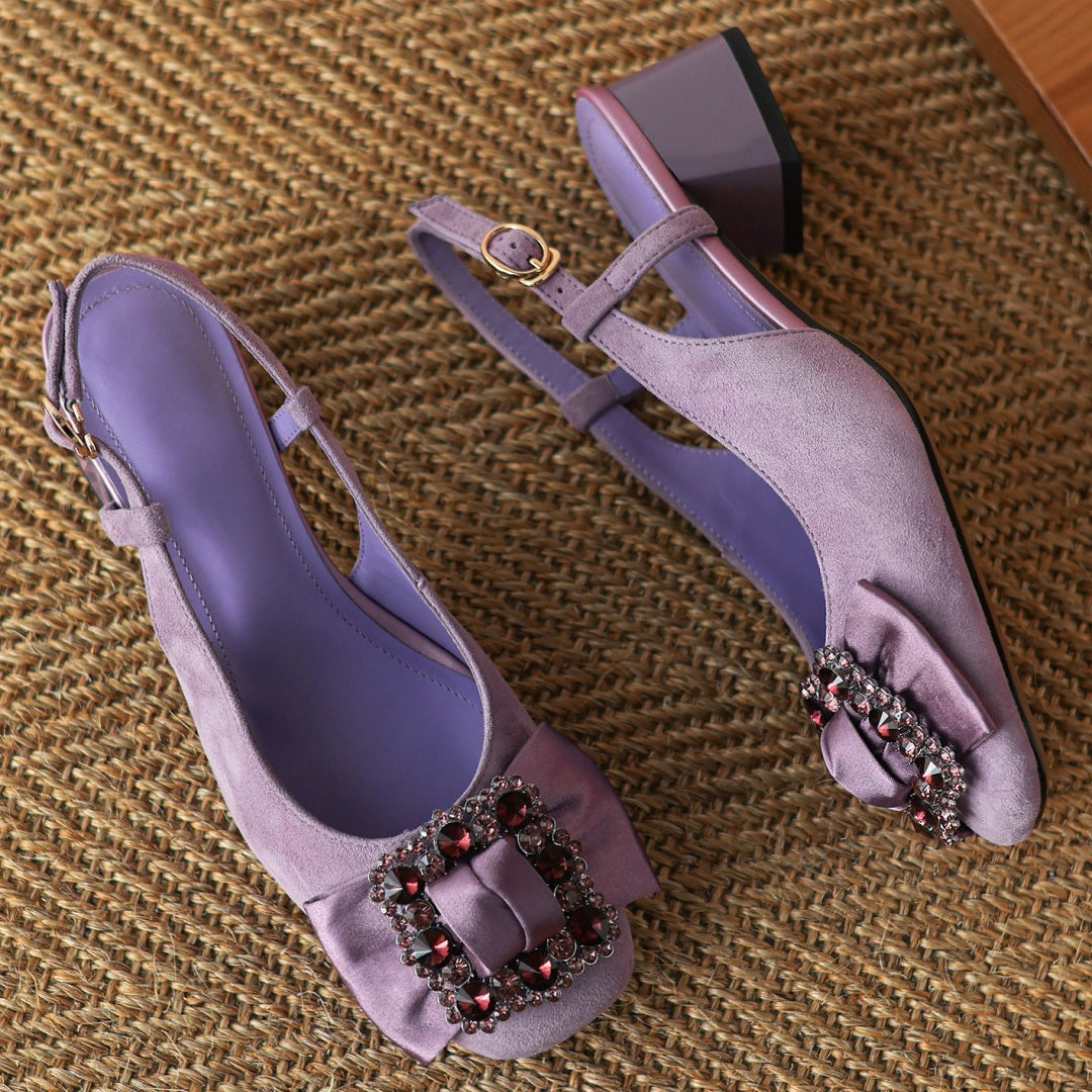 Erica Purple Bow Natural Flock Slingback Sandals