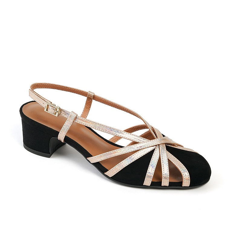 Nelly Black Champagne Round Toe Slingback Sandals