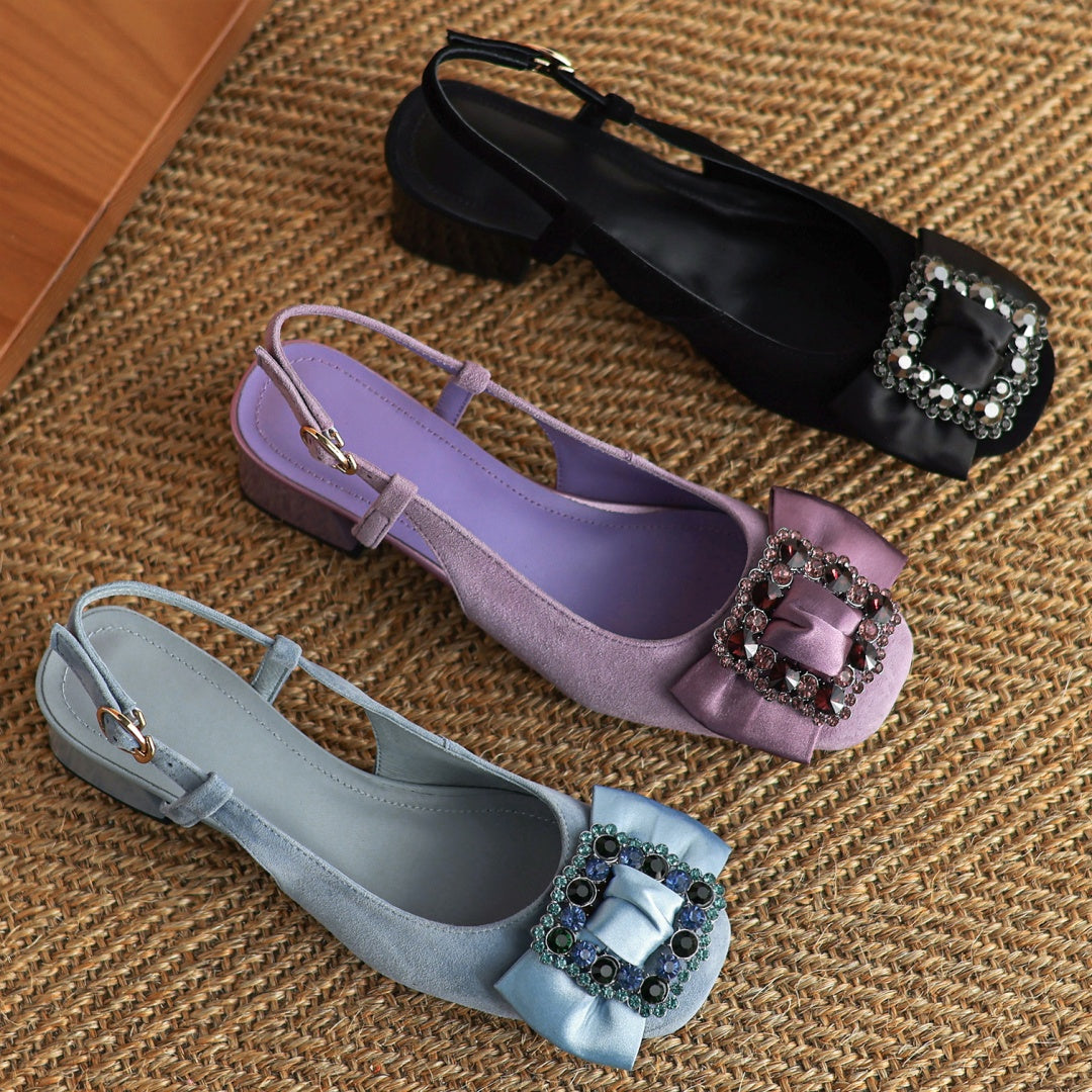 Erica Purple Bow Natural Flock Slingback Sandals