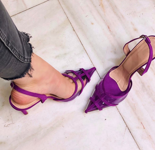 Khalidah Purple Slingback PVC Flock Leather Sandals
