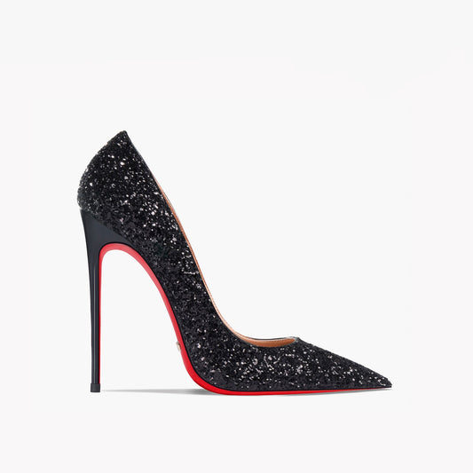 Kate Black Glitter Red Bottom Heels