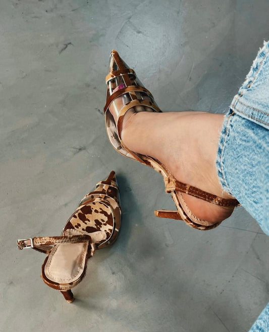 Khalidah Animal Print Slingback PVC Flock Leather Sandals