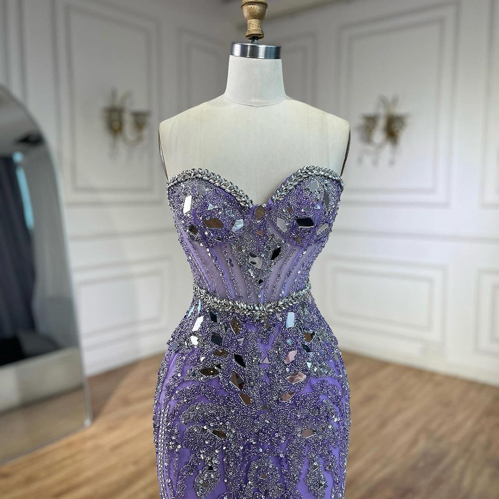 Meagan Purple Strapless Mermaid Beaded Evening Dress