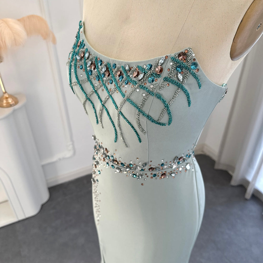 Rachel Strapless Turquoise Sequin Embellished Evening Dress