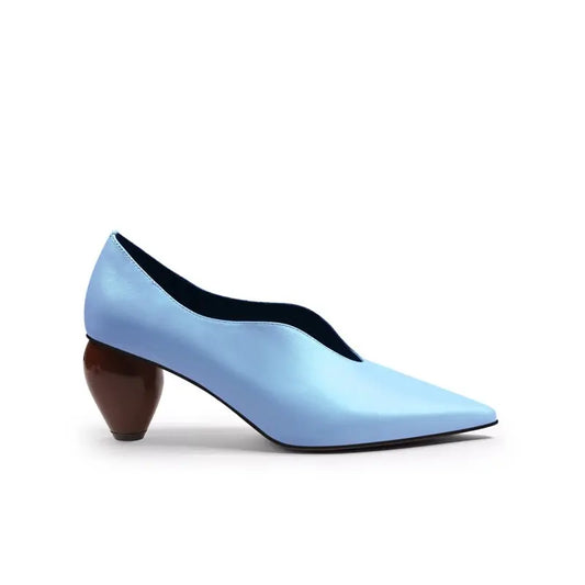 Breigh Blue Curved Shaped Leather Pumps   Queen Sheila Brand