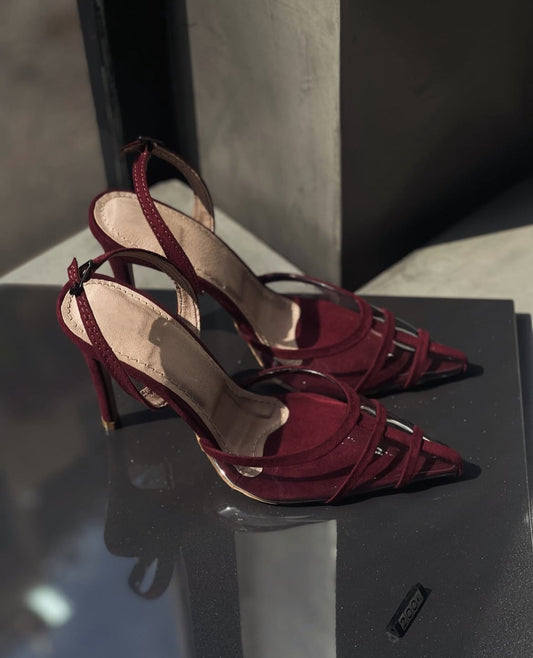 Khalidah Burgundy Slingback PVC Flock Leather Sandals