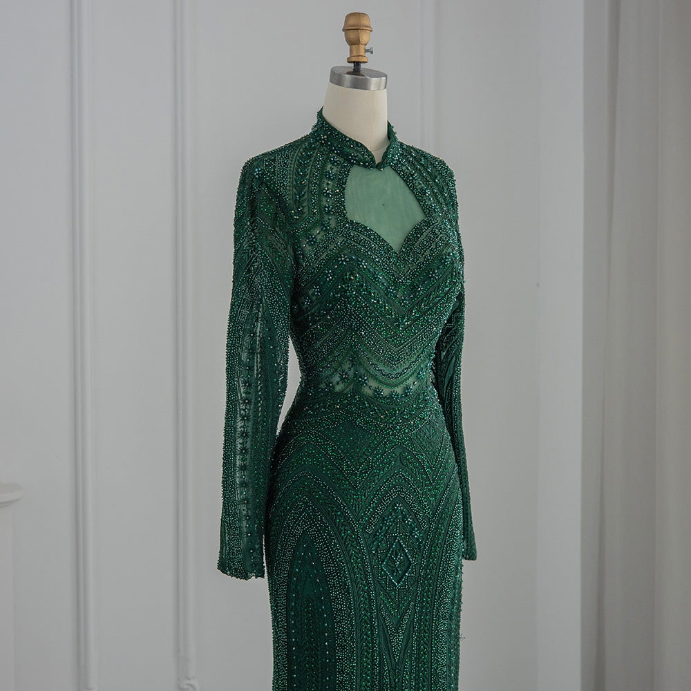 Mercy Emerald Green High Neck Evening Dress