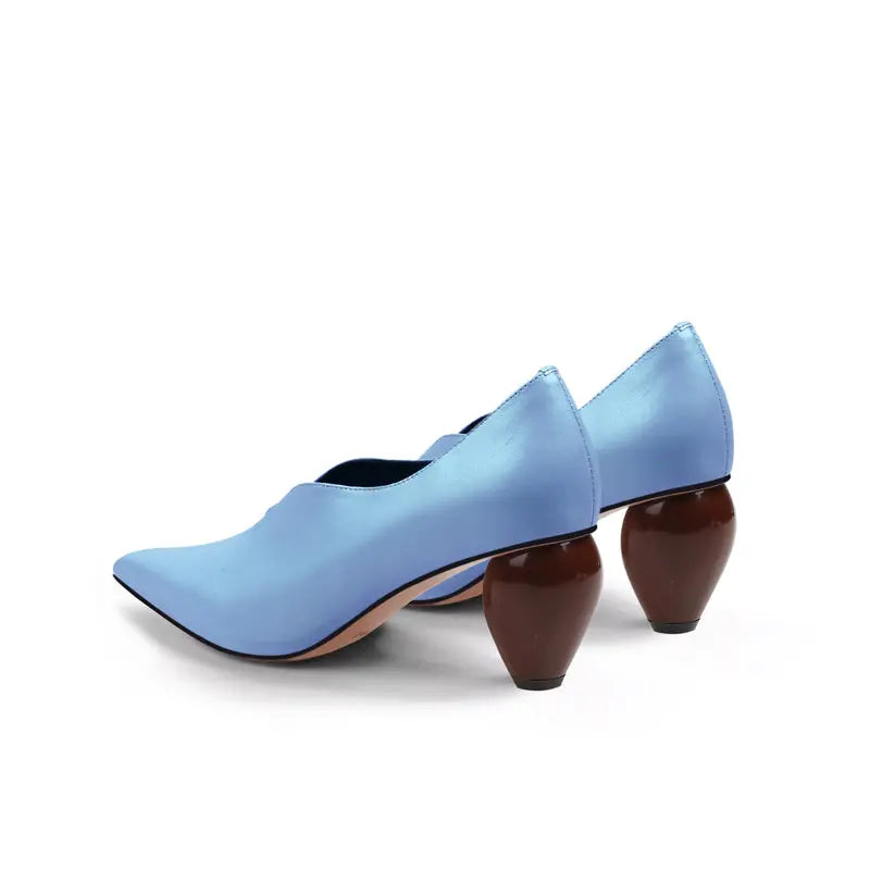 Breigh Blue Curved Shaped Leather Pumps   Queen Sheila Brand