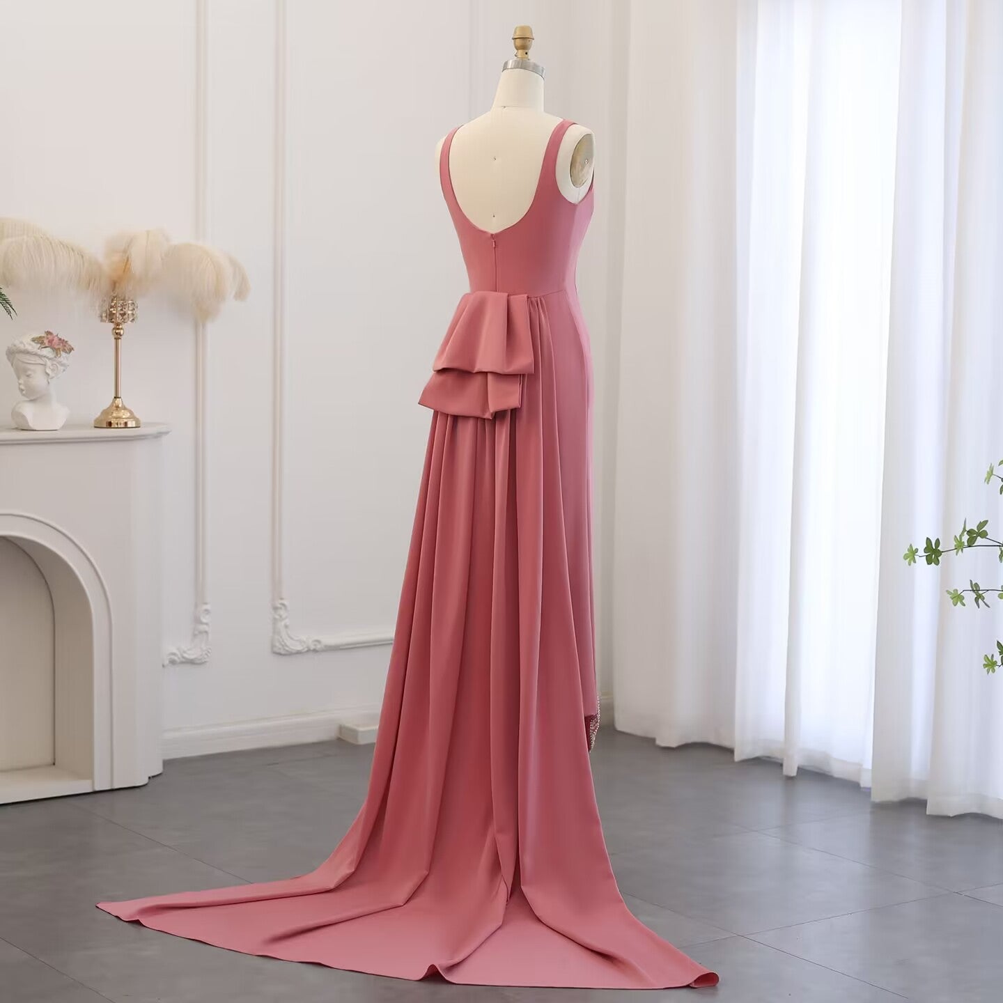 Caroline Coral Pink Scalloped Butterfly Evening Dress