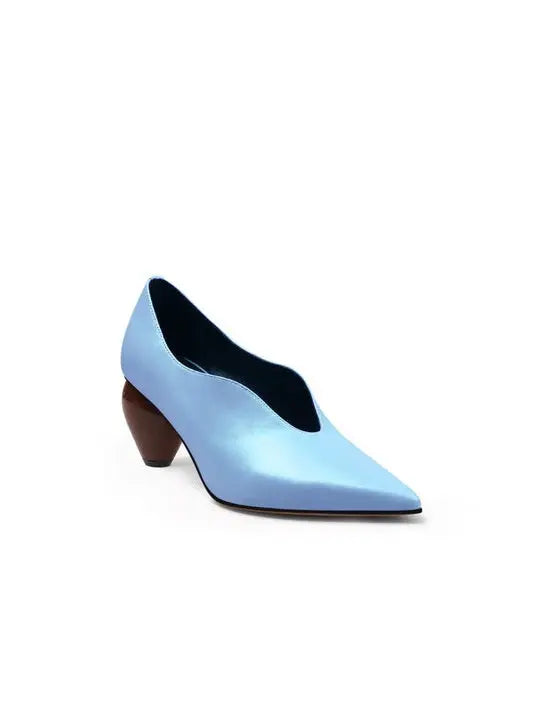 Breigh Blue Curved Shaped Leather Pumps   Queen Sheila Brand