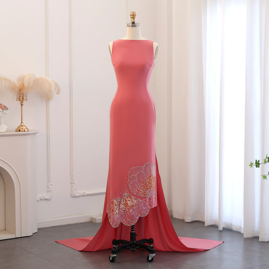 Caroline Coral Pink Scalloped Butterfly Evening Dress