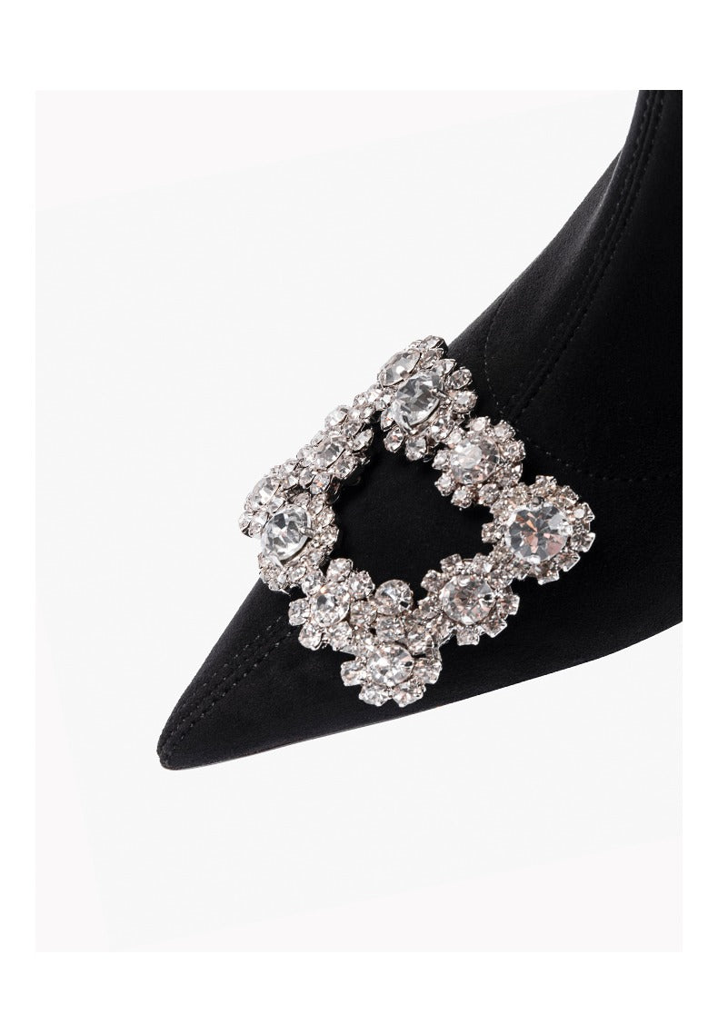 Erela Black Crystal Buckled Ankle Boots