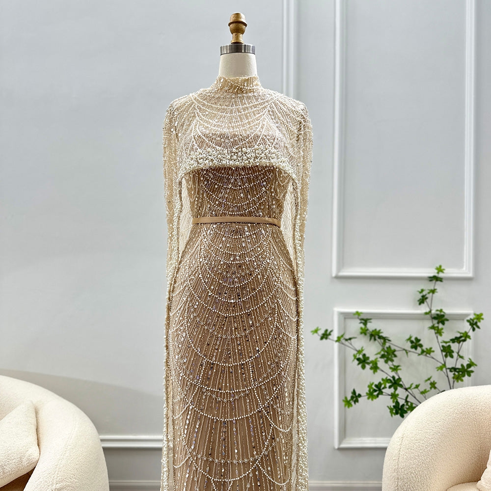 Issa Luxury Pearls Nude Evening Dress