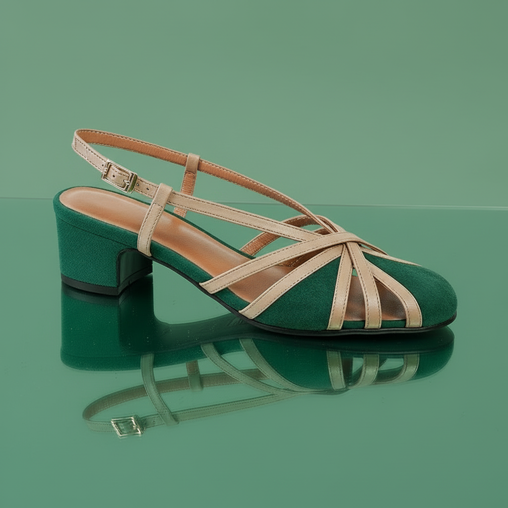 Nelly Green Round Toe Slingback Sandals