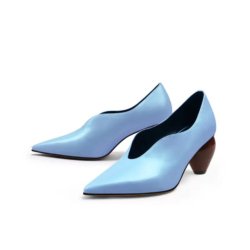 Breigh Blue Curved Shaped Leather Pumps   Queen Sheila Brand